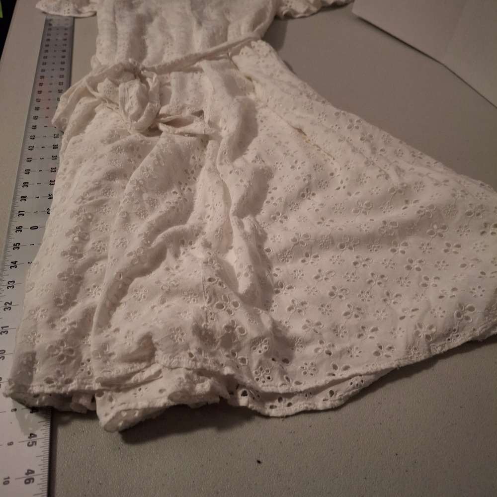 PRESTON & YORK‎ White Eyelet Lace Midi Dress Belted Flutter Sleeve Size 18 - Picture 6 of 7